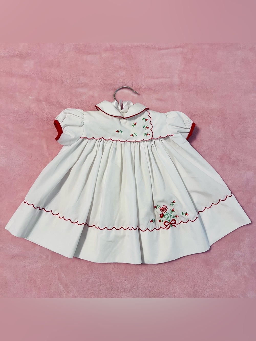 Vintage Dress Baby Girl 3-6 Months Floral Rose Embroidered